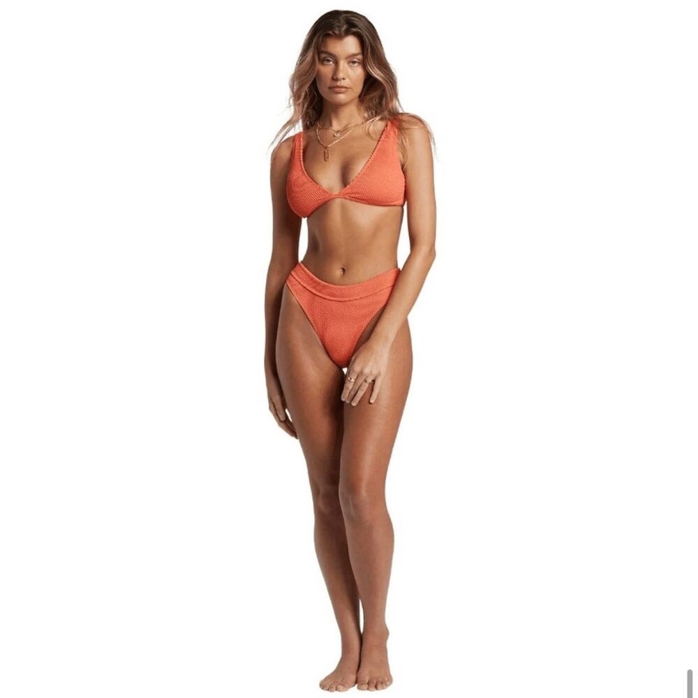 Billabong Coral Orange High Waist Ribbed Bikini Bottom Swimwear - Picture 2 of 10